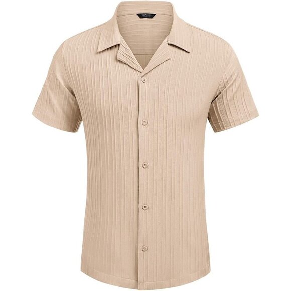 ❤️Men's Brown Shirts Short Sleeve Casual  Button Down Shirt Summer Beach Shirt - Picture 7 of 7